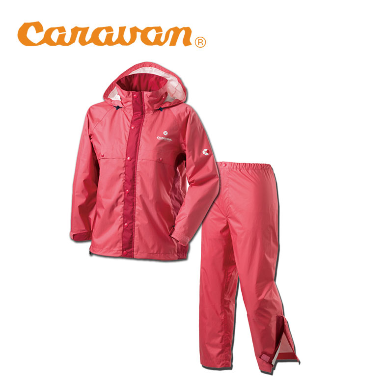 CARAVAN 極輕量化雨衣褲組 兒童款 珊瑚紅