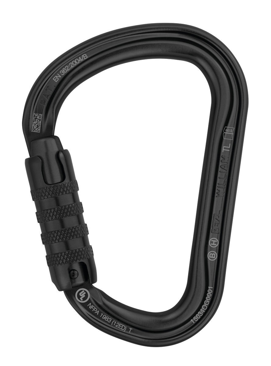PETZL WILLIAM 大容量鋁製有鎖鉤環(三段鎖) 黑 3段鎖自動鎖 鈎環 勾環