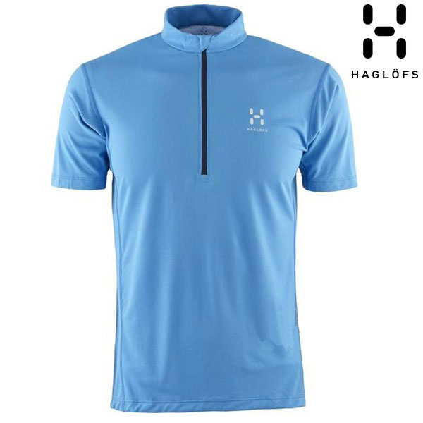 Haglöfs 男短袖立領半開襟排汗衫 Cadence Zip Tee 3AX藍