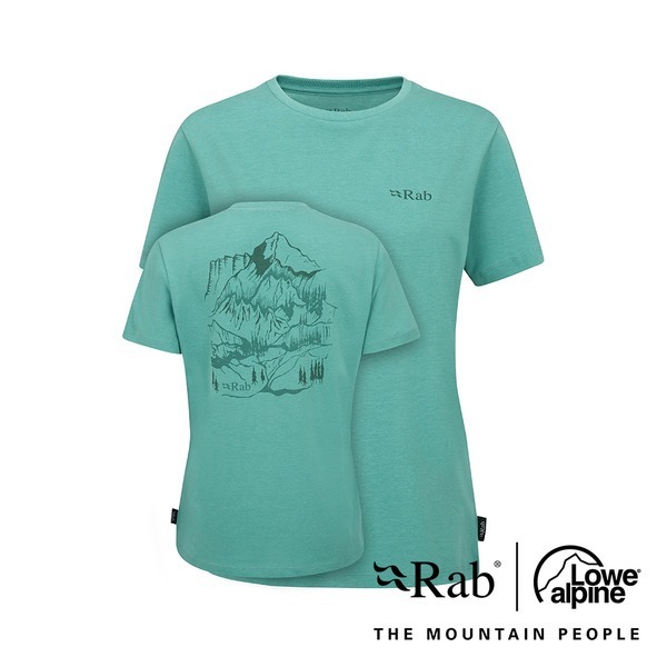 RAB 冰川藍 Tuku Ridge Tee 短袖山脈圖騰舒適棉T恤 (S) 女款